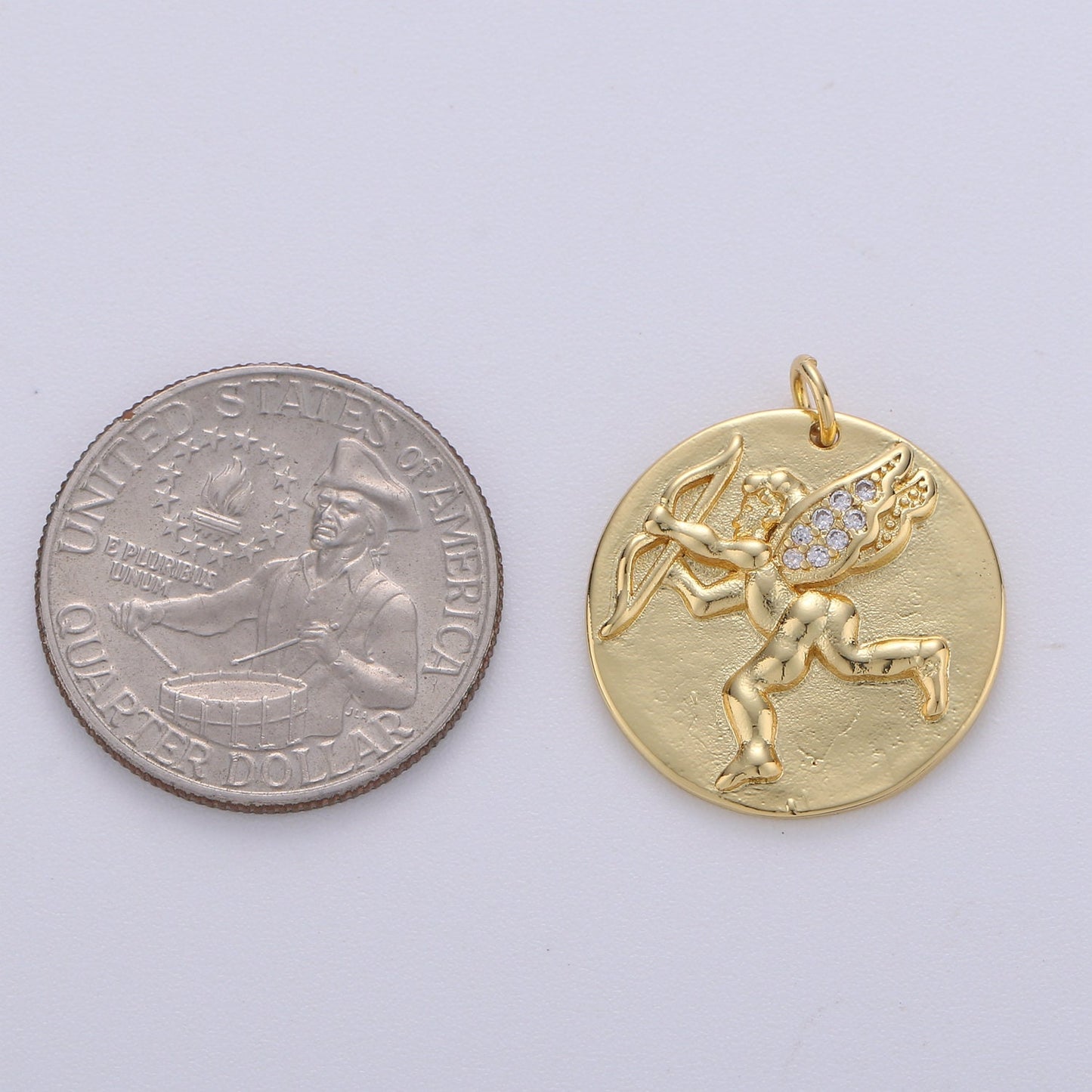 14K Gold Cupid Charm- Medallion Cupid Pendant - Dainty Micro pave Charm - for Necklace Bracelet Earring Component, CHGF-1723