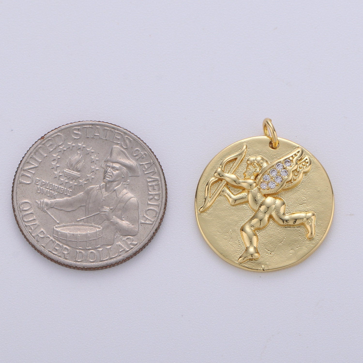 14K Gold Cupid Charm- Medallion Cupid Pendant - Dainty Micro pave Charm - for Necklace Bracelet Earring Component, CHGF-1723