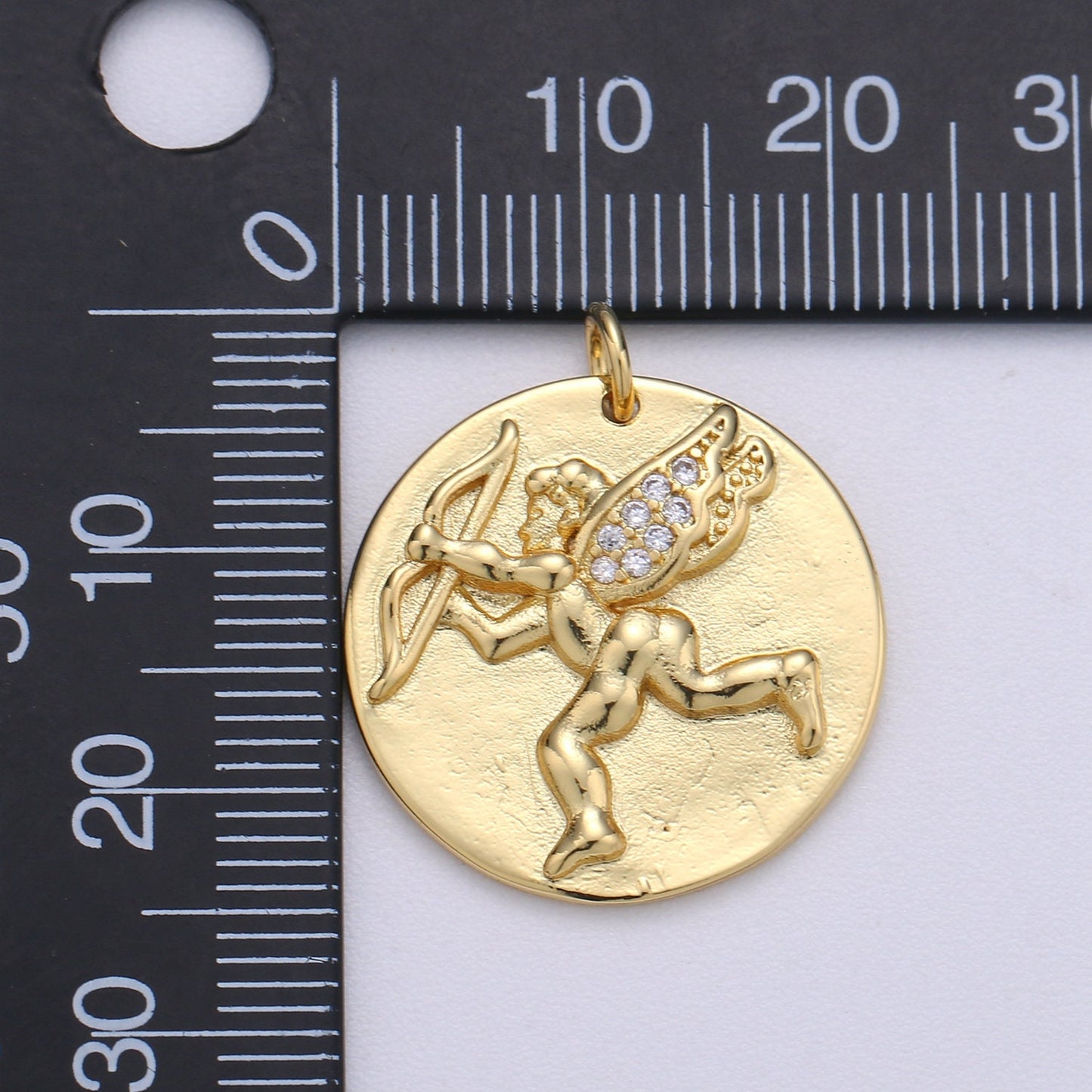 14K Gold Cupid Charm- Medallion Cupid Pendant - Dainty Micro pave Charm - for Necklace Bracelet Earring Component, CHGF-1723