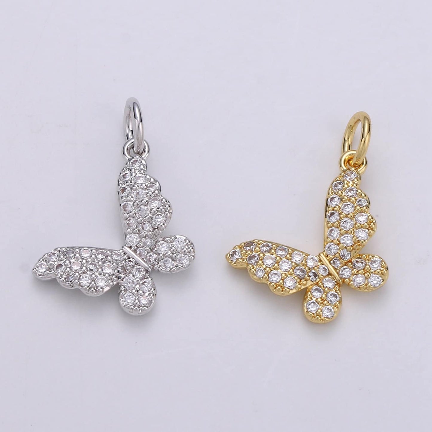 Dainty 24k Gold and Silver Micro Pave Butterfly Charm, Cubic Zirconia Mariposa Pendant Charm, Charm,DIY Jewelry ch 1717