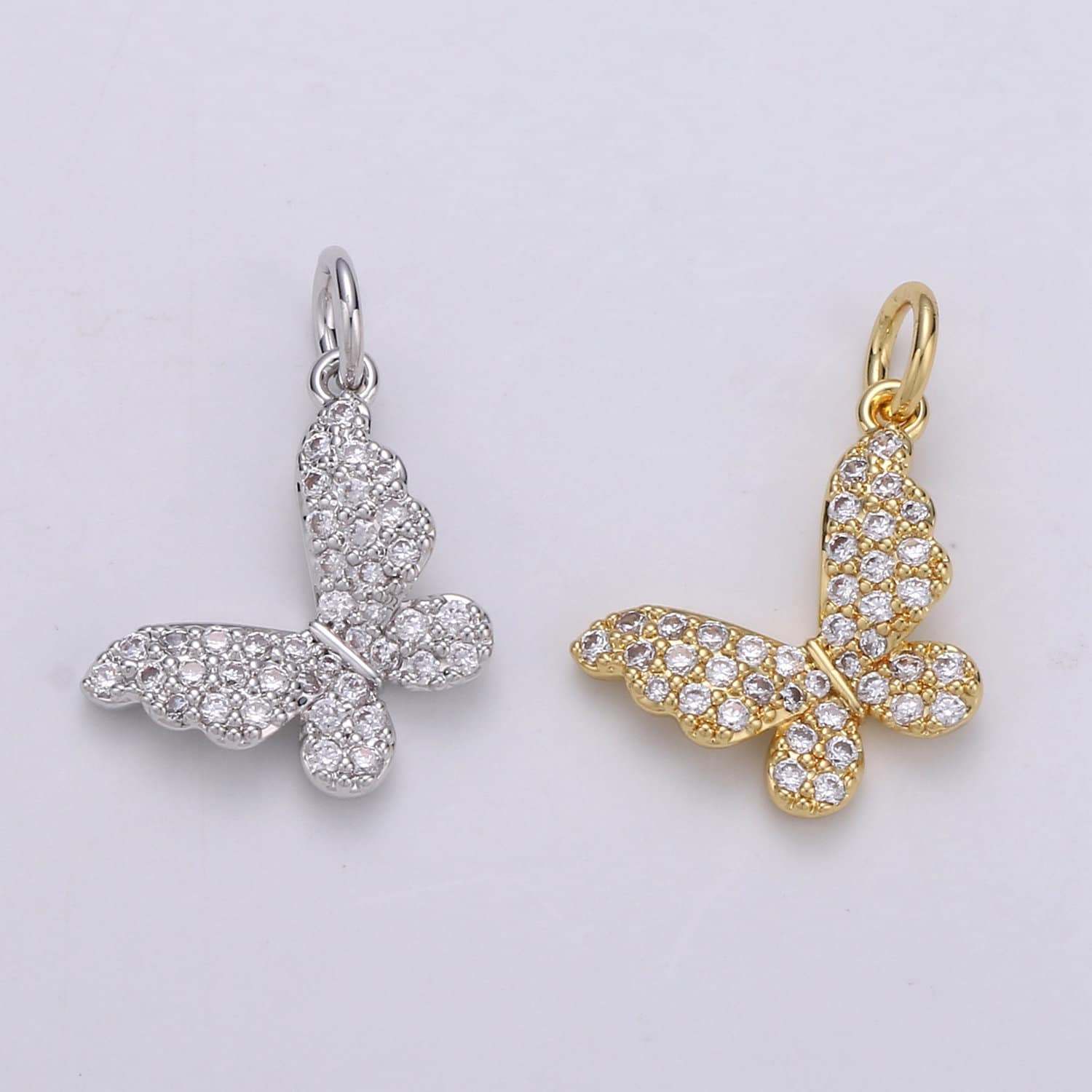 Dainty 24k Gold and Silver Micro Pave Butterfly Charm, Cubic Zirconia Mariposa Pendant Charm, Charm,DIY Jewelry ch 1717