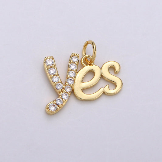 1pc Gold Plated Yes Charm, Yes Pendant Charm, Gold Plated Charm, For DIY Jewelry, Gold Color