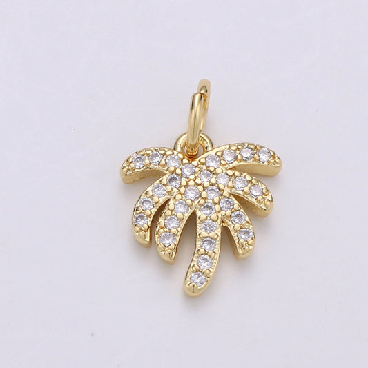 Tiny Gold Micro Pave CZ Coconut Tree Pendant Charm, Micro Pave CZ Pendant Charm, Pendant, For DIY Jewelry, chgf-180