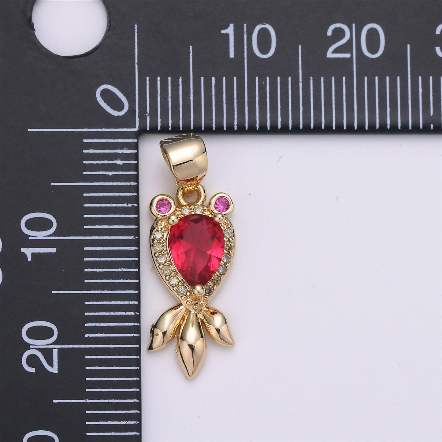 1pc 14k Gold Micro Pave CZ Gold Fish Pendant Charm, Red CZ Pendant Charm, Fish Pendant, For DIY Jewelry