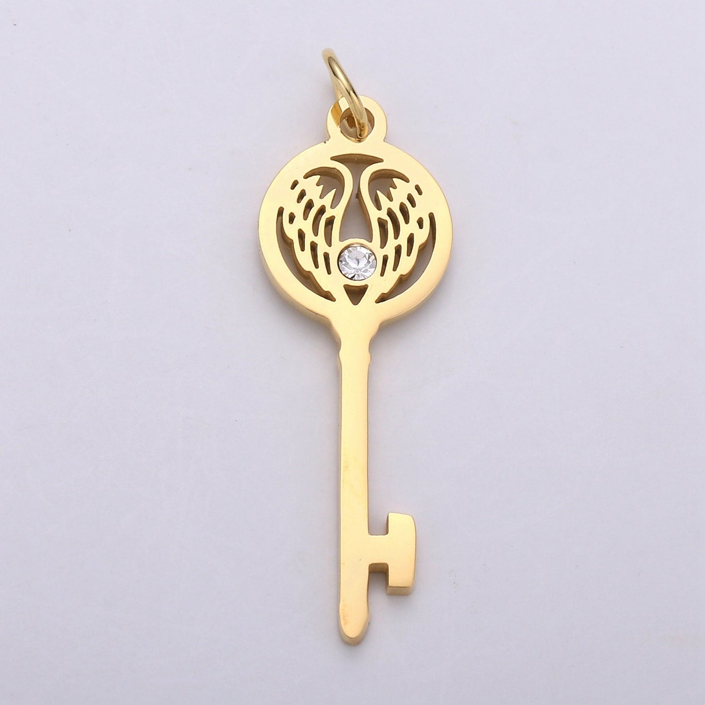 1pc Gold Key Pendant Charm, Dainty Wing Key Pendant Charm, Gold Key Pendant, For DIY Jewelry Making Supply, E-695