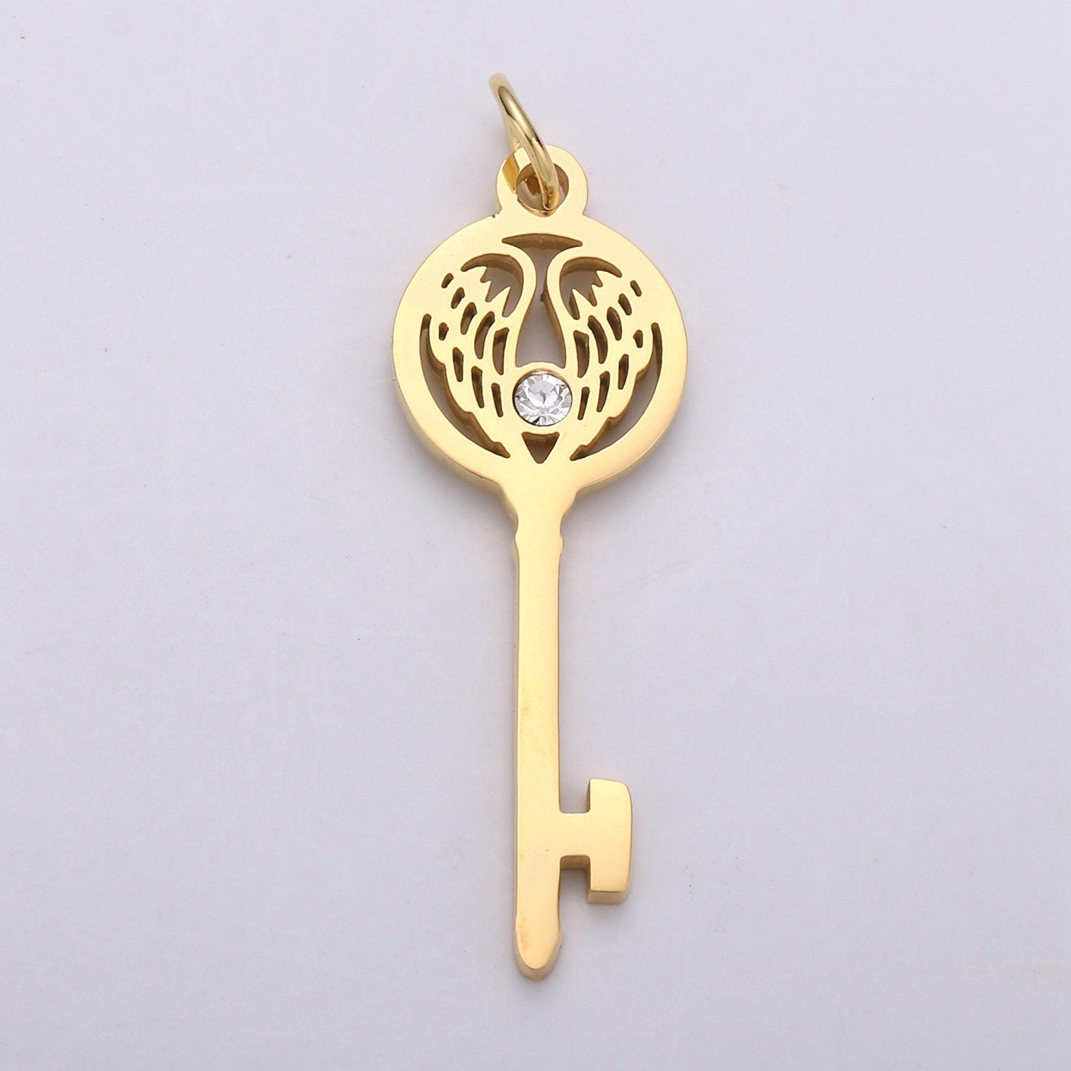 1pc Gold Key Pendant Charm, Dainty Wing Key Pendant Charm, Gold Key Pendant, For DIY Jewelry Making Supply, E-695