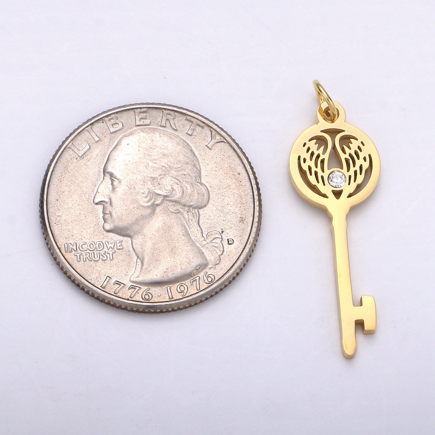 1pc Gold Key Pendant Charm, Dainty Wing Key Pendant Charm, Gold Key Pendant, For DIY Jewelry Making Supply, E-695