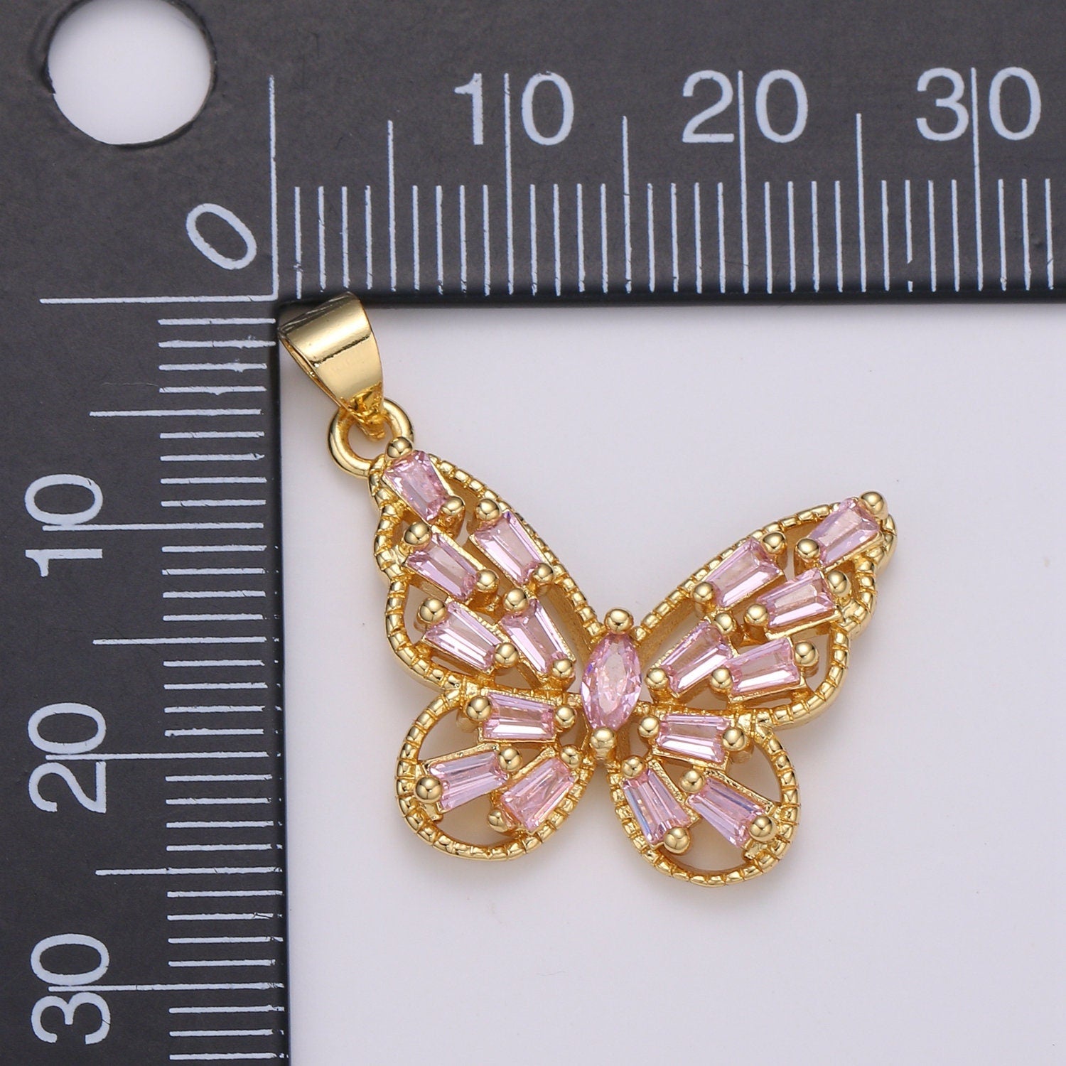 1pc 14k Gold Micro Pave CZ Butterfly Pendant Charm Micro Pave CZ Butterfly Pendant Charm Pendant Baguette CZ Pendant 1608