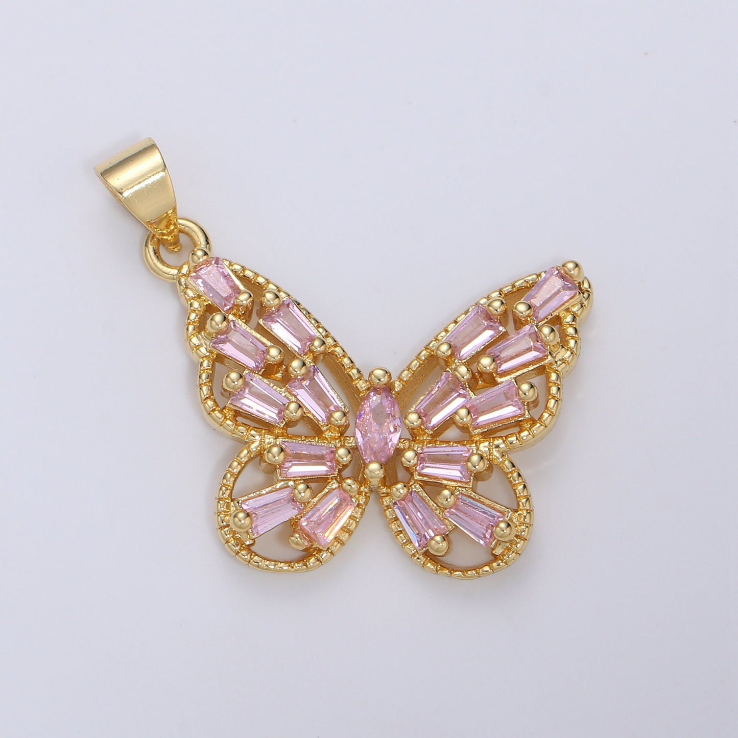 1pc 14k Gold Micro Pave CZ Butterfly Pendant Charm Micro Pave CZ Butterfly Pendant Charm Pendant Baguette CZ Pendant 1608