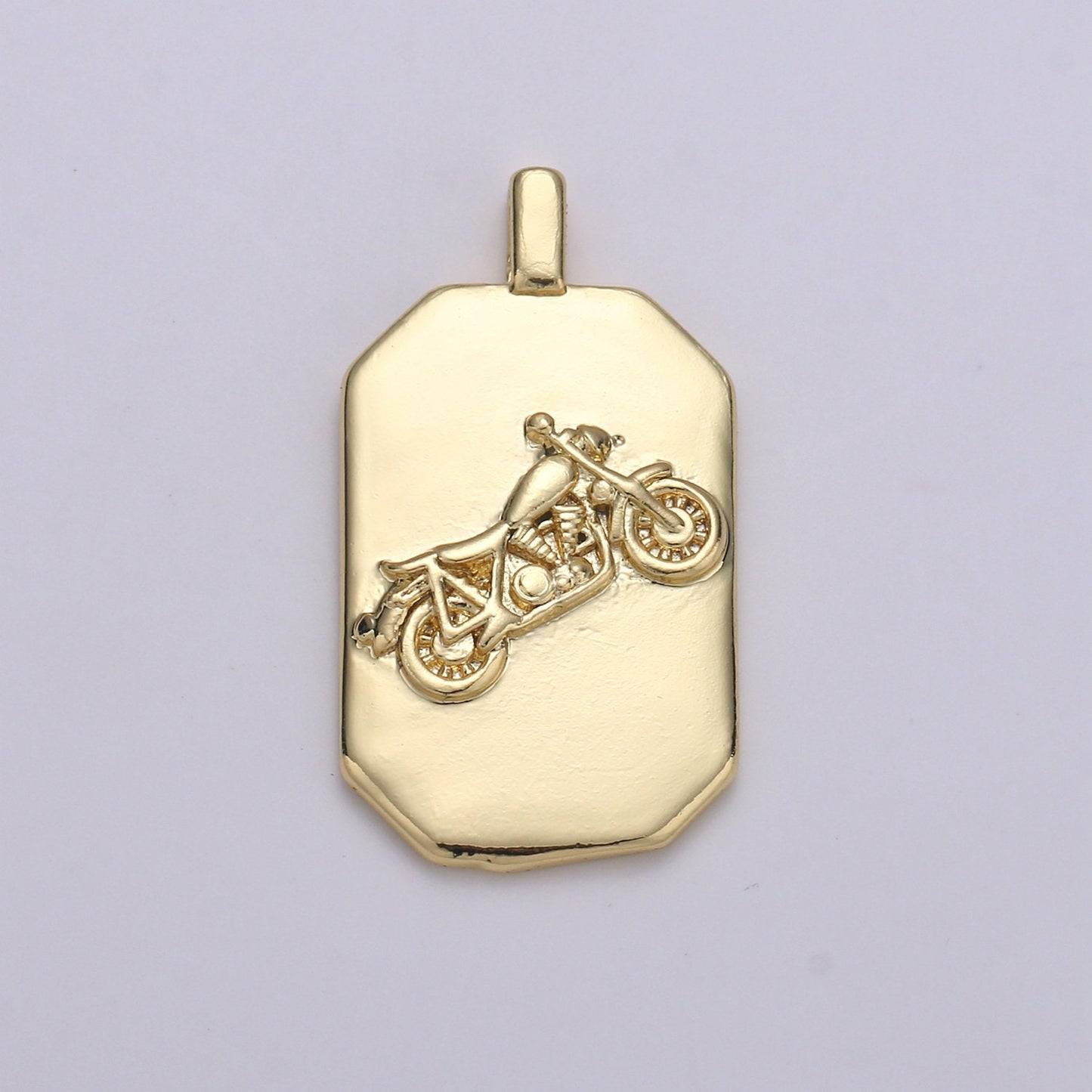 14K Gold Motorcycle Charm- Rectangle Medallion Motorcycle Pendant - Dainty Charm - for Necklace Bracelet Earring Component