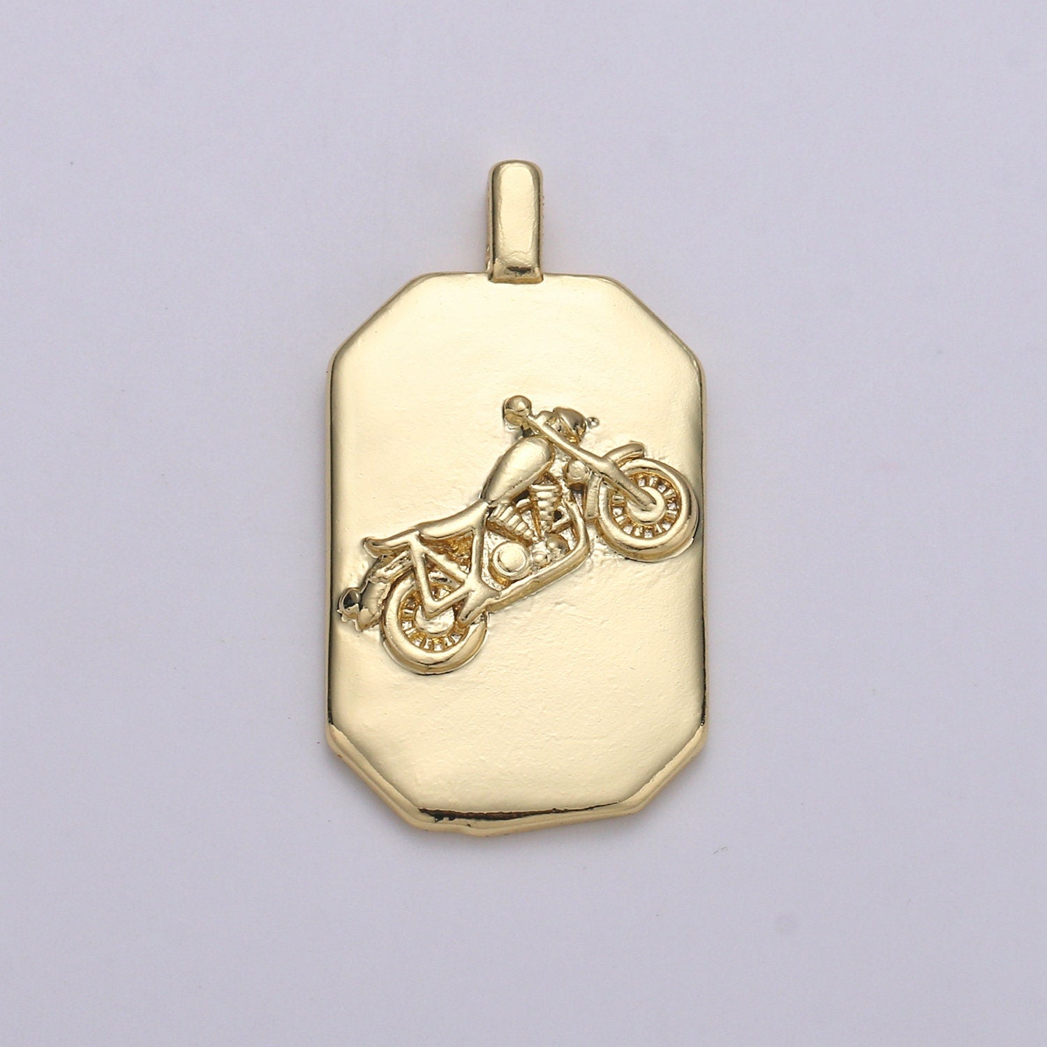 14K Gold Motorcycle Charm- Rectangle Medallion Motorcycle Pendant - Dainty Charm - for Necklace Bracelet Earring Component