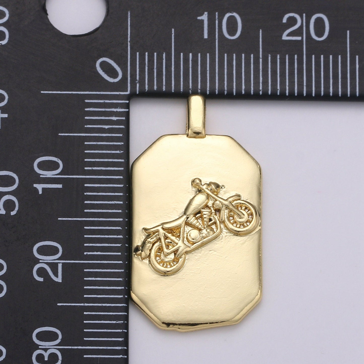 14K Gold Motorcycle Charm- Rectangle Medallion Motorcycle Pendant - Dainty Charm - for Necklace Bracelet Earring Component