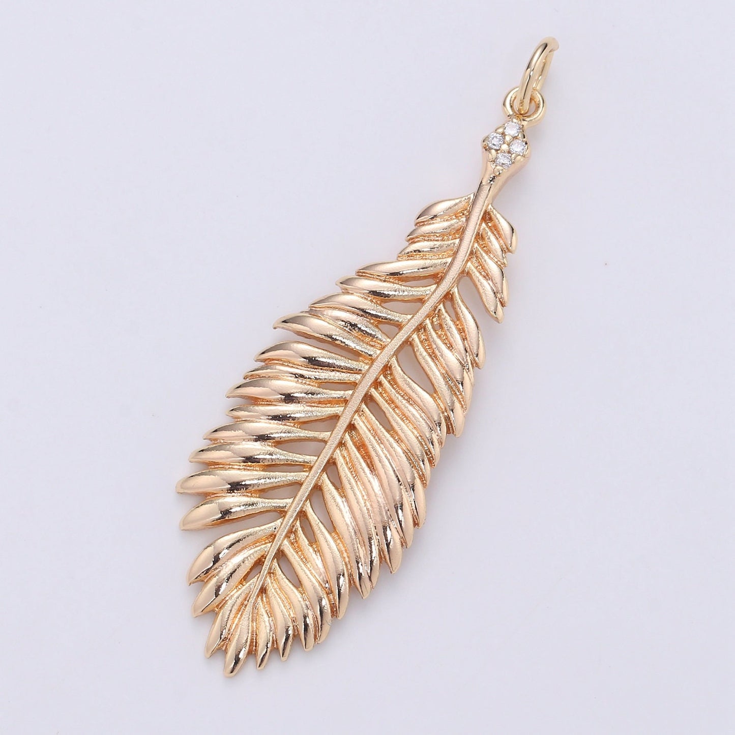 Palm Frond Charms Cubic Palm Leaf Charms 18k Gold Charm for Necklace Bracelet Wristlet Pendant, Palapa Leaf, Coconut Leaf, Feather