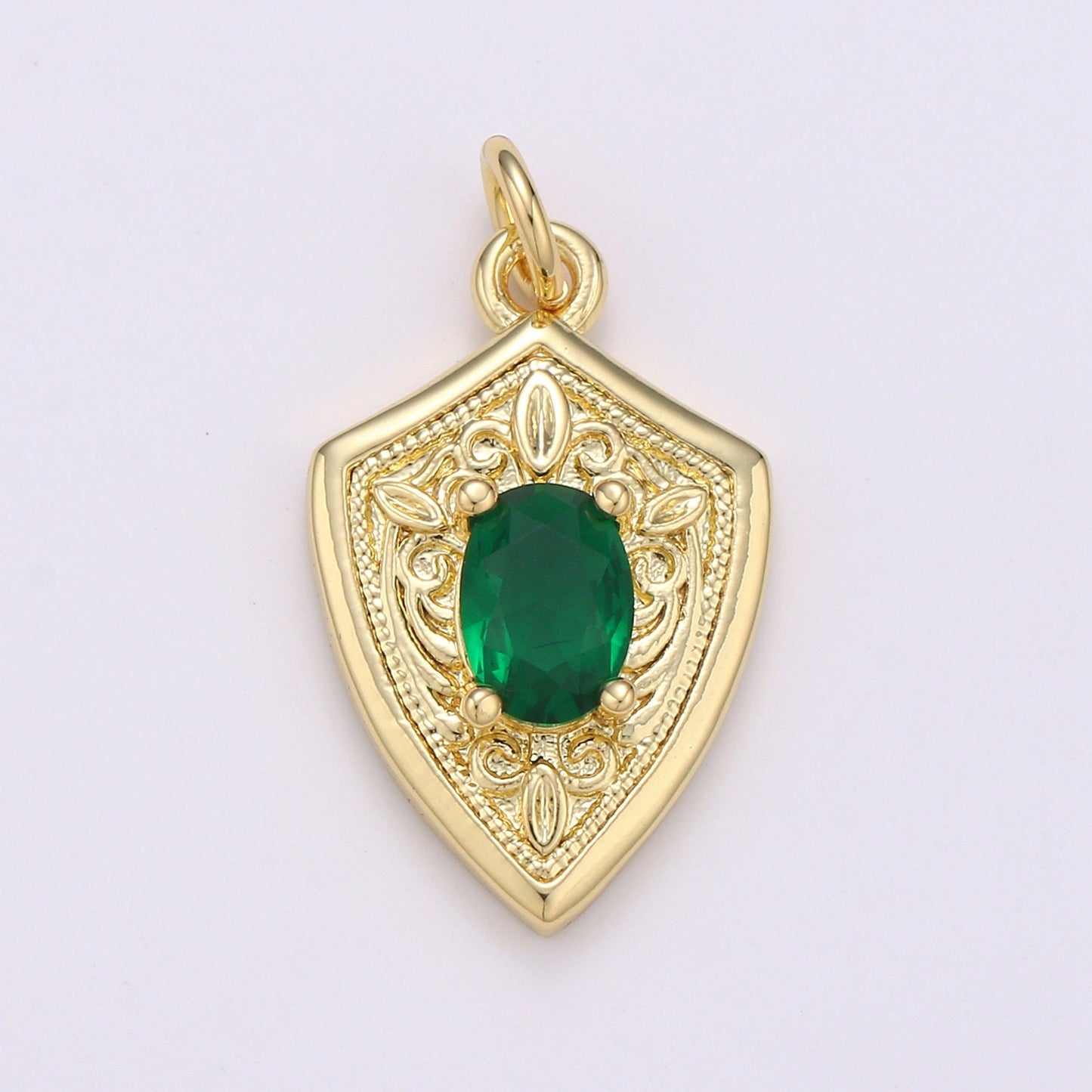 Ruby Cubic Zirconia Charms Pendants-Emerald CZ 14K Gold Medieval Charm, Shield Pendant Necklace Bracelet Supply