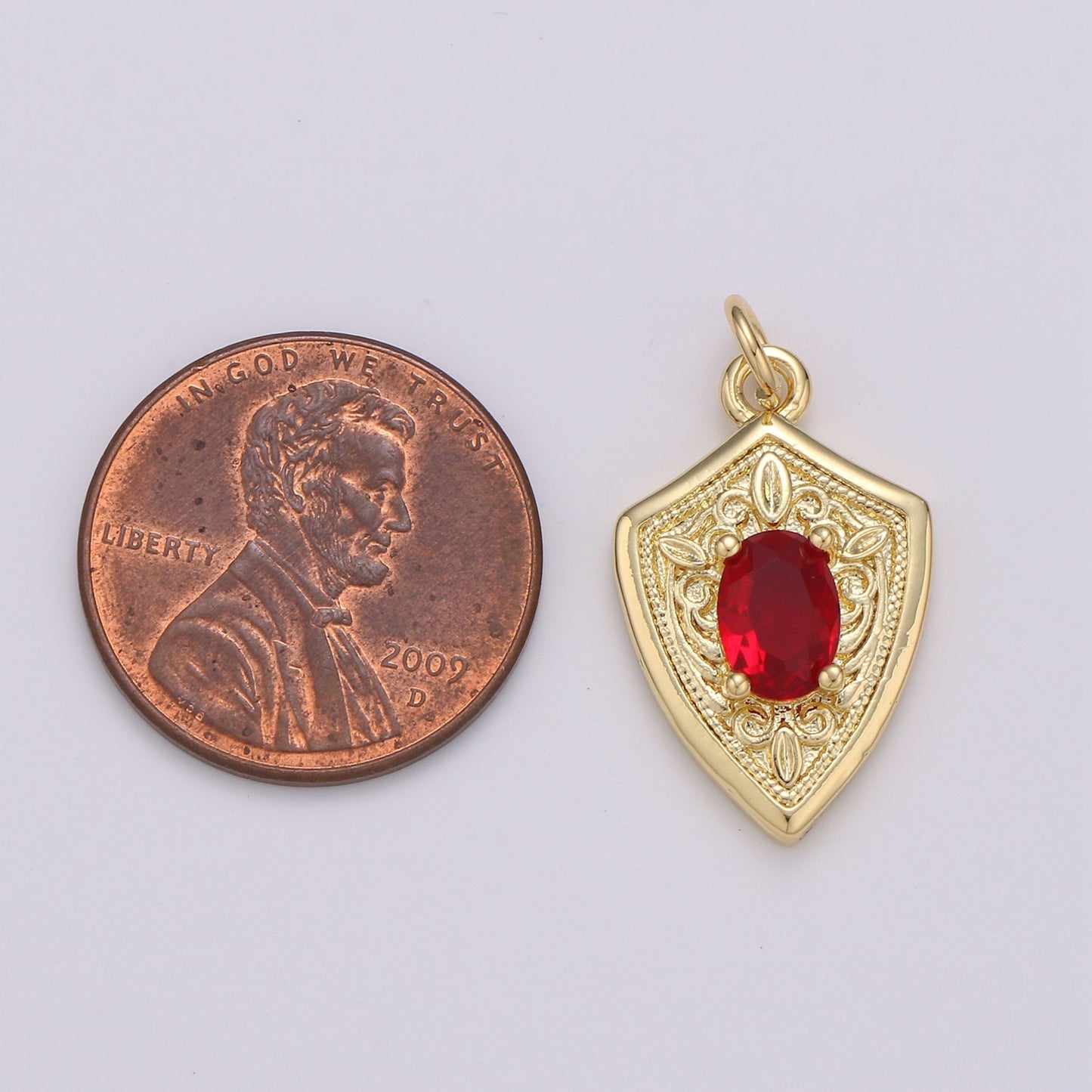 Ruby Cubic Zirconia Charms Pendants-Emerald CZ 14K Gold Medieval Charm, Shield Pendant Necklace Bracelet Supply