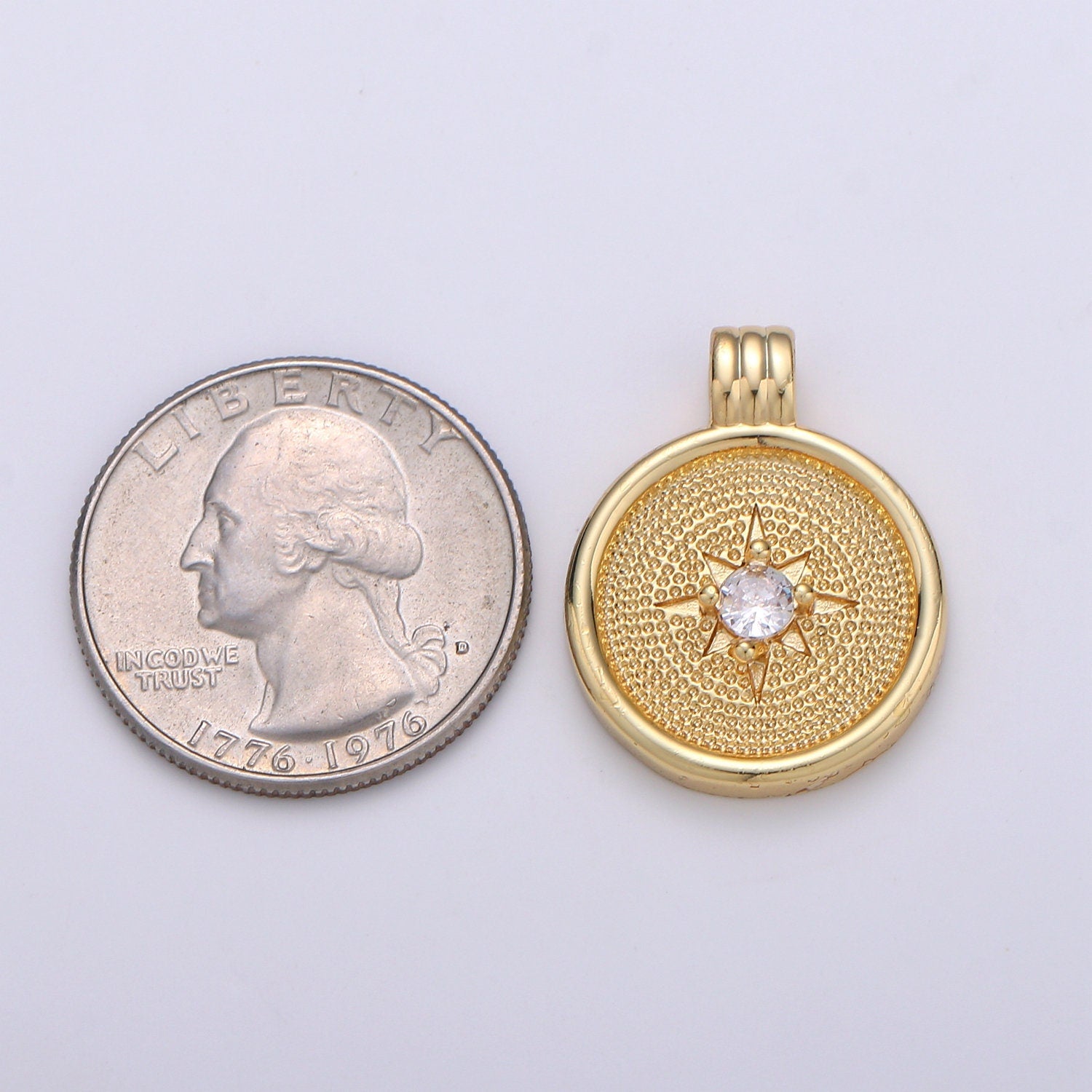 14k Gold Dainty CZ Charm, Gold Compass Pendant,North Star Charm, Pounded Charms, Nautical Charms Bracelet Earring Necklace PDGF-1614