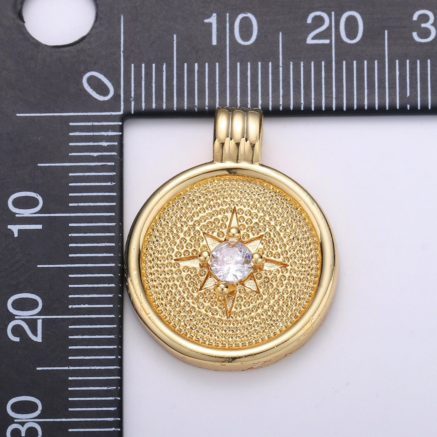 14k Gold Dainty CZ Charm, Gold Compass Pendant,North Star Charm, Pounded Charms, Nautical Charms Bracelet Earring Necklace PDGF-1614
