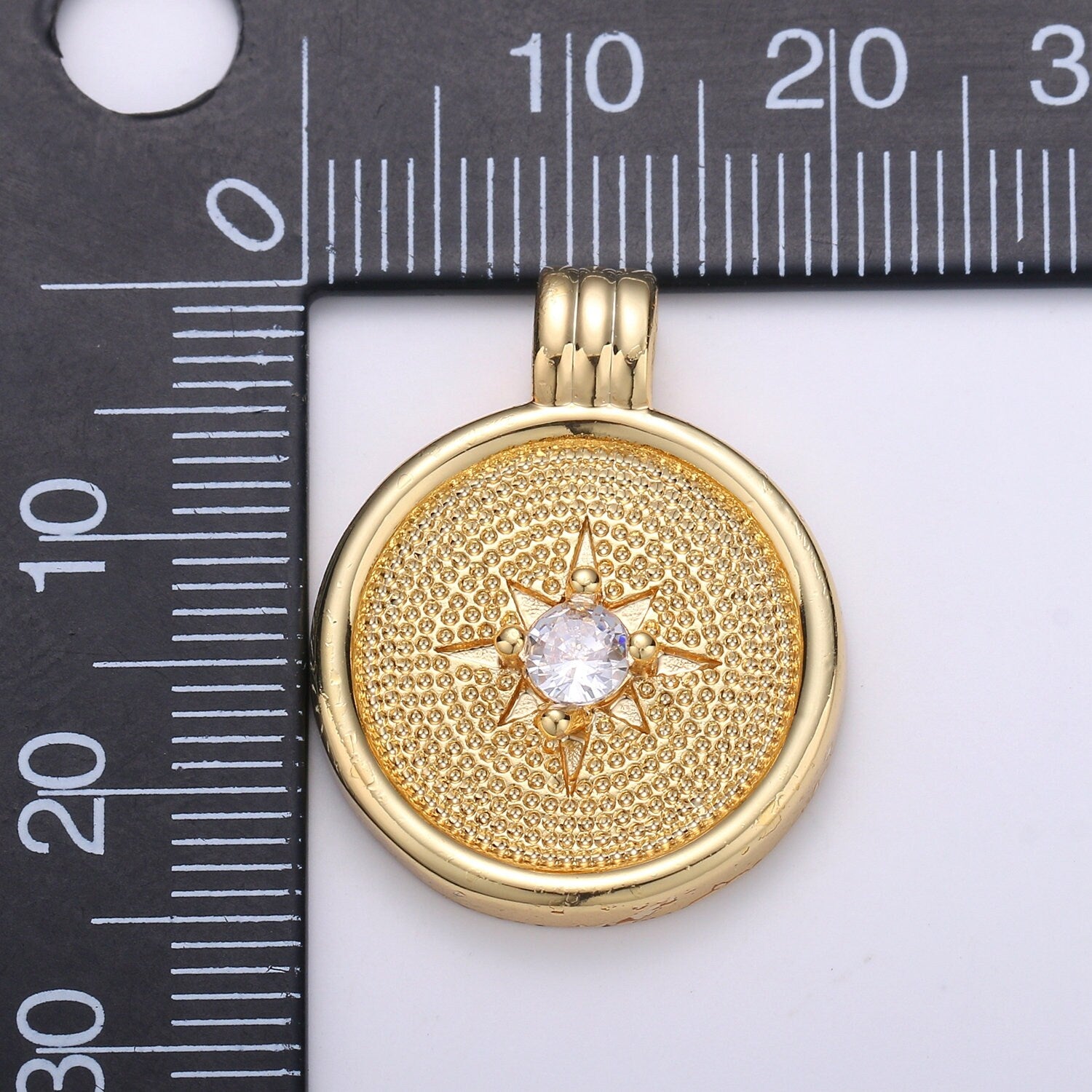 14k Gold Dainty CZ Charm, Gold Compass Pendant,North Star Charm, Pounded Charms, Nautical Charms Bracelet Earring Necklace PDGF-1614