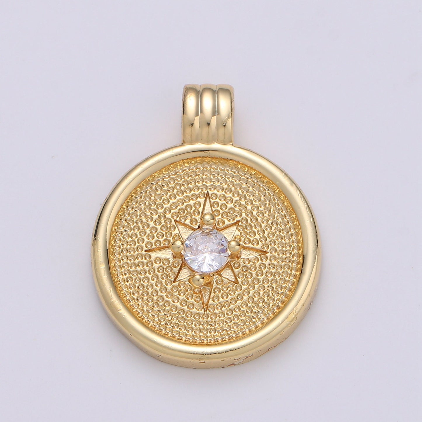 14k Gold Dainty CZ Charm, Gold Compass Pendant,North Star Charm, Pounded Charms, Nautical Charms Bracelet Earring Necklace PDGF-1614