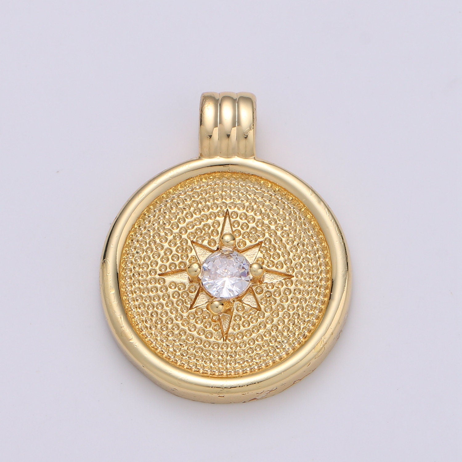 14k Gold Dainty CZ Charm, Gold Compass Pendant,North Star Charm, Pounded Charms, Nautical Charms Bracelet Earring Necklace PDGF-1614
