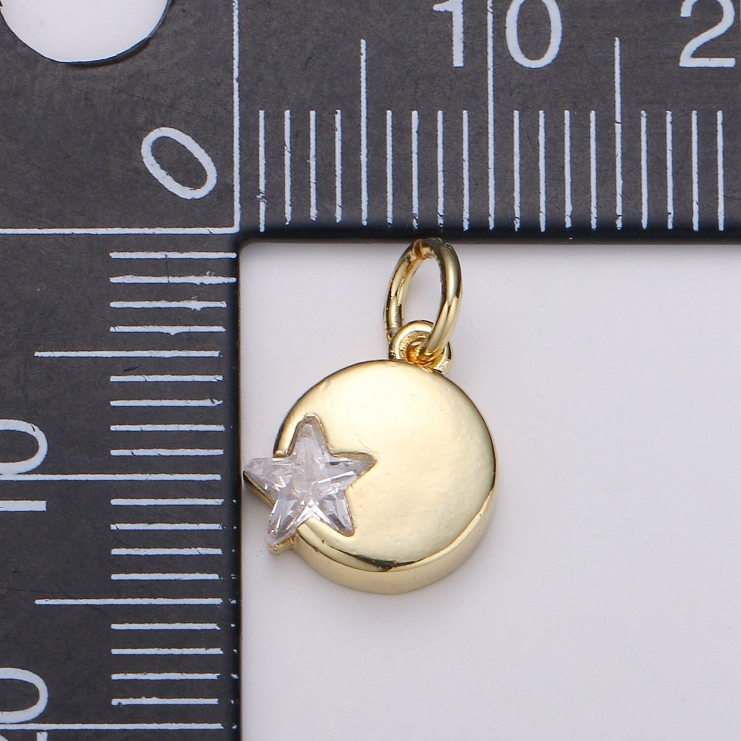 1pc 14K Gold Micro Pave CZ Star in the Universe Charm, Dainty Star Pendant Charm, Round Pendant, Wristlet Charm