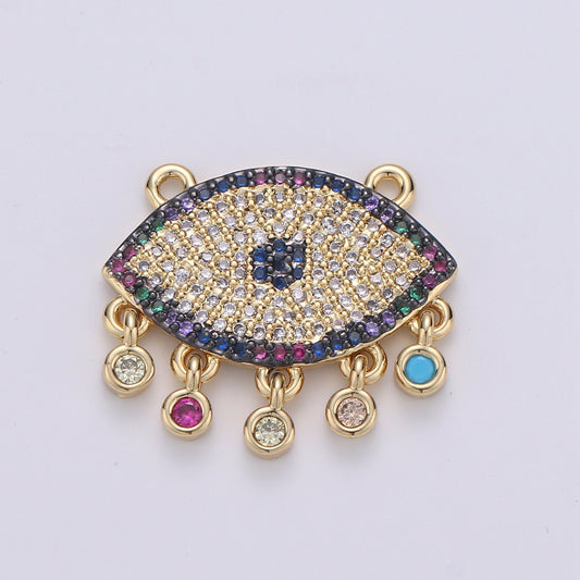 Multi color CZ Micro paved Gold Evil Eye Connectors, Rainbow Nazar Necklace Pendant, Necklace Connector Jewelry Craft Supply, Statement