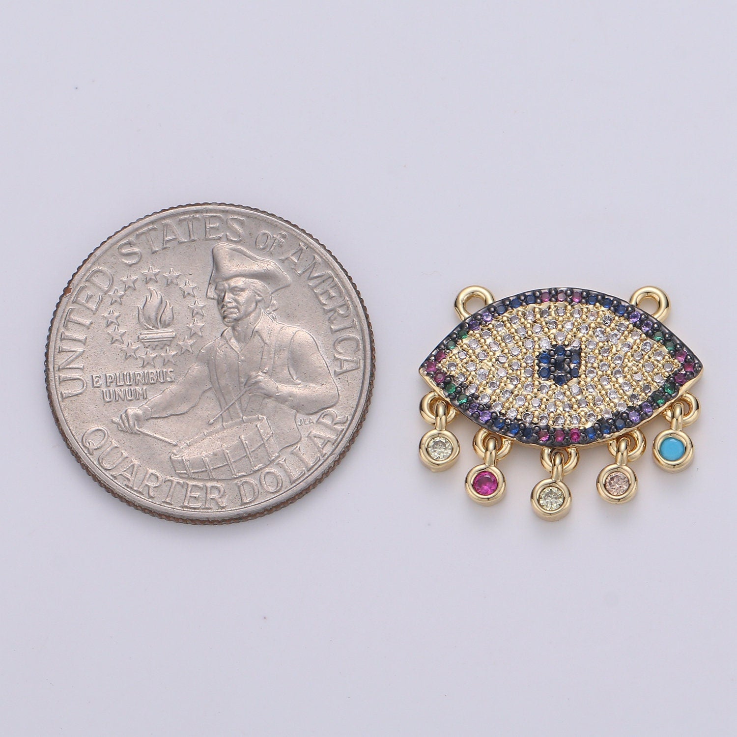 Multi color CZ Micro paved Gold Evil Eye Connectors, Rainbow Nazar Necklace Pendant, Necklace Connector Jewelry Craft Supply, Statement