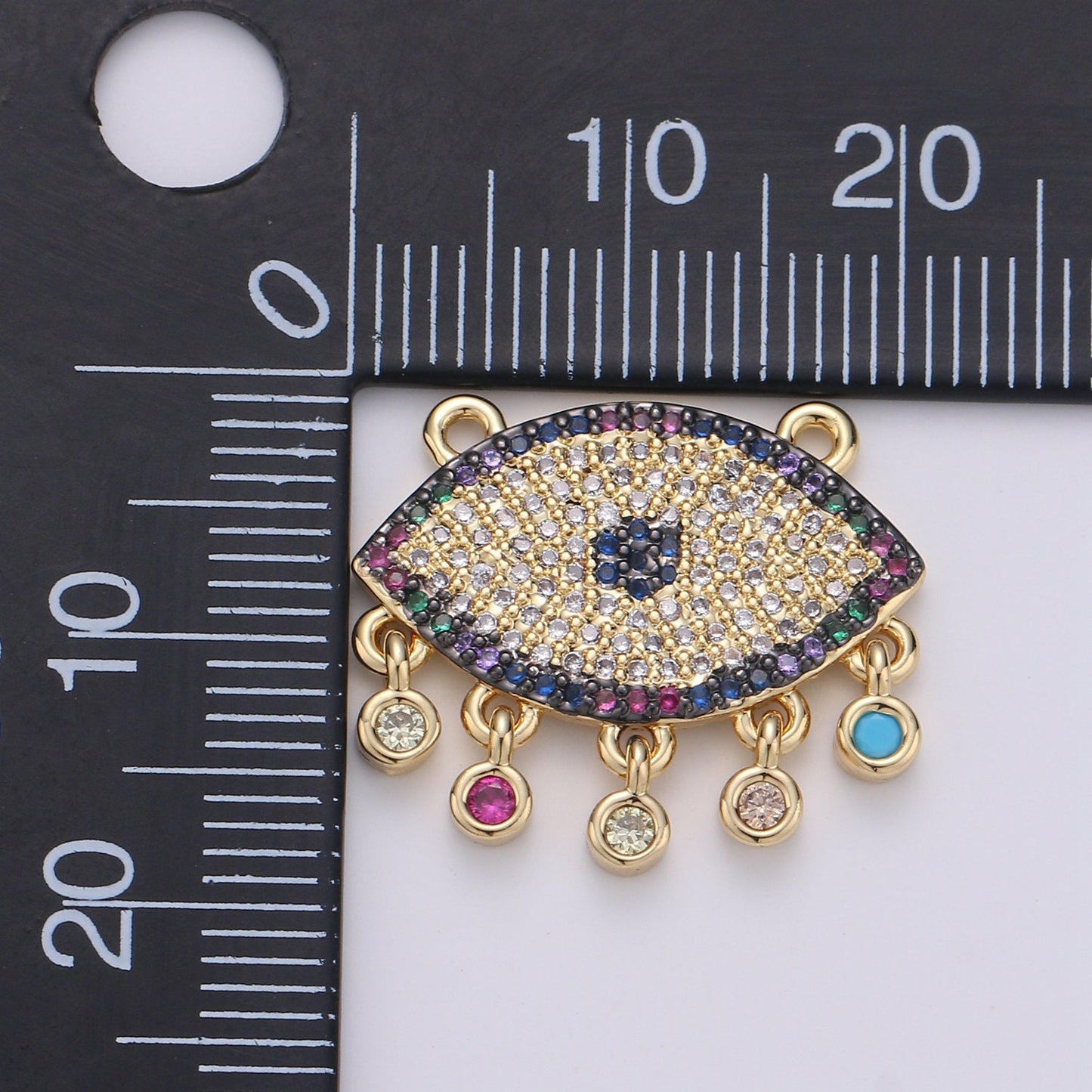 Multi color CZ Micro paved Gold Evil Eye Connectors, Rainbow Nazar Necklace Pendant, Necklace Connector Jewelry Craft Supply, Statement