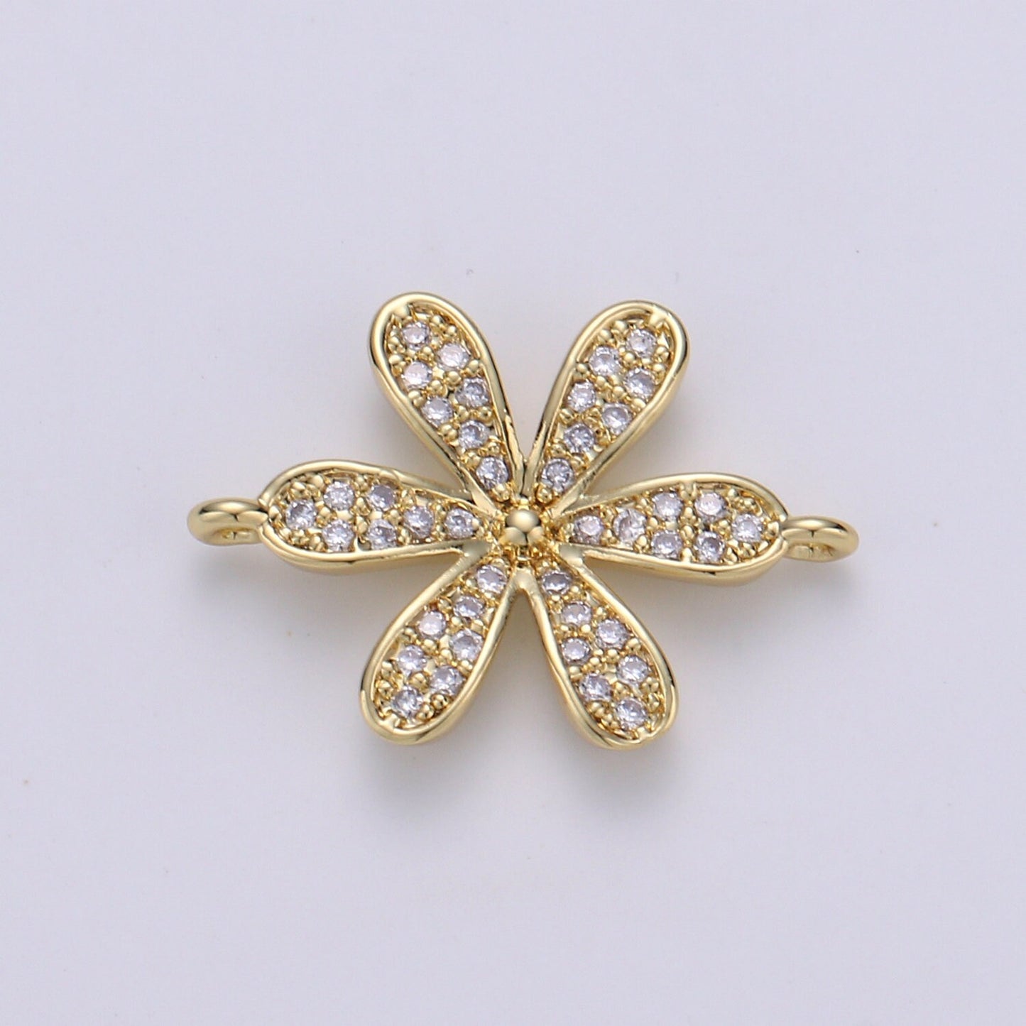 14K Gold CZ paved Connectors, Floral Charm Cubic Micro paved, Petal Jewelry Craft Supply, Spring, Jasmine, Nature Lover Gift