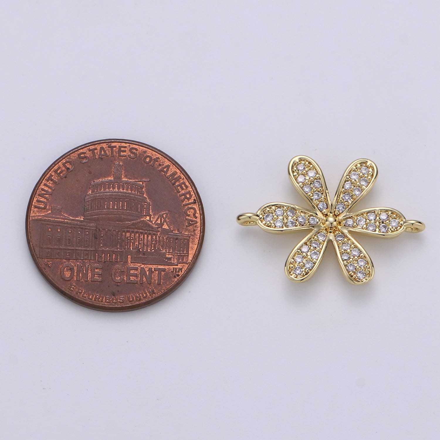 14K Gold CZ paved Connectors, Floral Charm Cubic Micro paved, Petal Jewelry Craft Supply, Spring, Jasmine, Nature Lover Gift