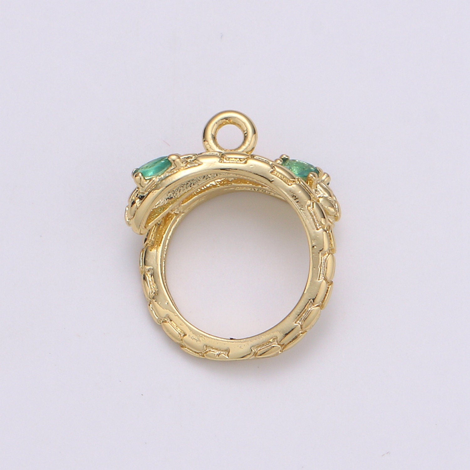 14K Gold Serpent Pendant with Green CZ, Ancient Greek Mythology Pendant, Earing DIY, Snake Pendant, Green CZ