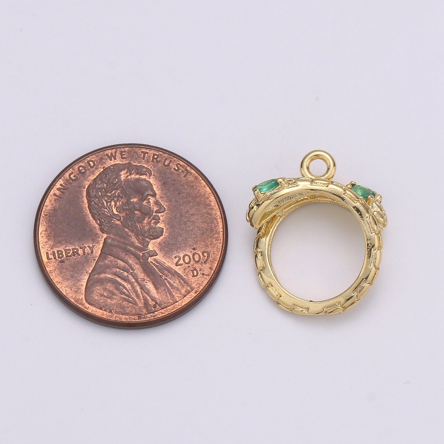 14K Gold Serpent Pendant with Green CZ, Ancient Greek Mythology Pendant, Earing DIY, Snake Pendant, Green CZ