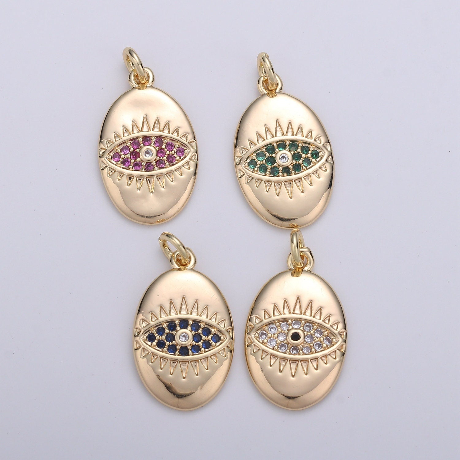 1pc 18k Gold Micro Pave CZ Evil Eye Pendant Charm, For DIY Jewelry, Red, Blue, Green,Clear CZ Evil Eye Charm