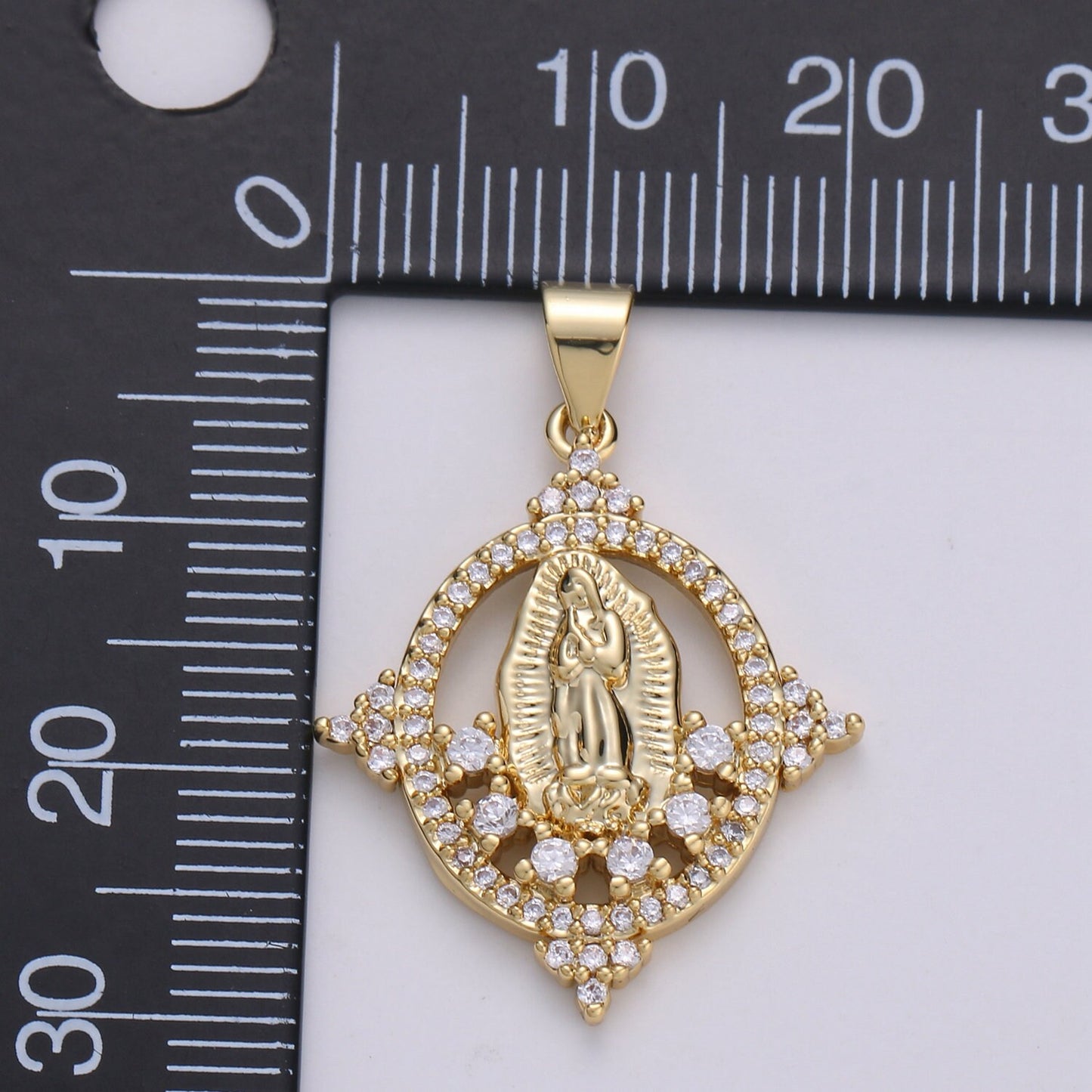 14K Gold Micro Pave CZ Charm, Bless Mother Mary Pendant, Cluster CZ Pendant Craft Supplies For Necklace Bracelet Jewelry Making