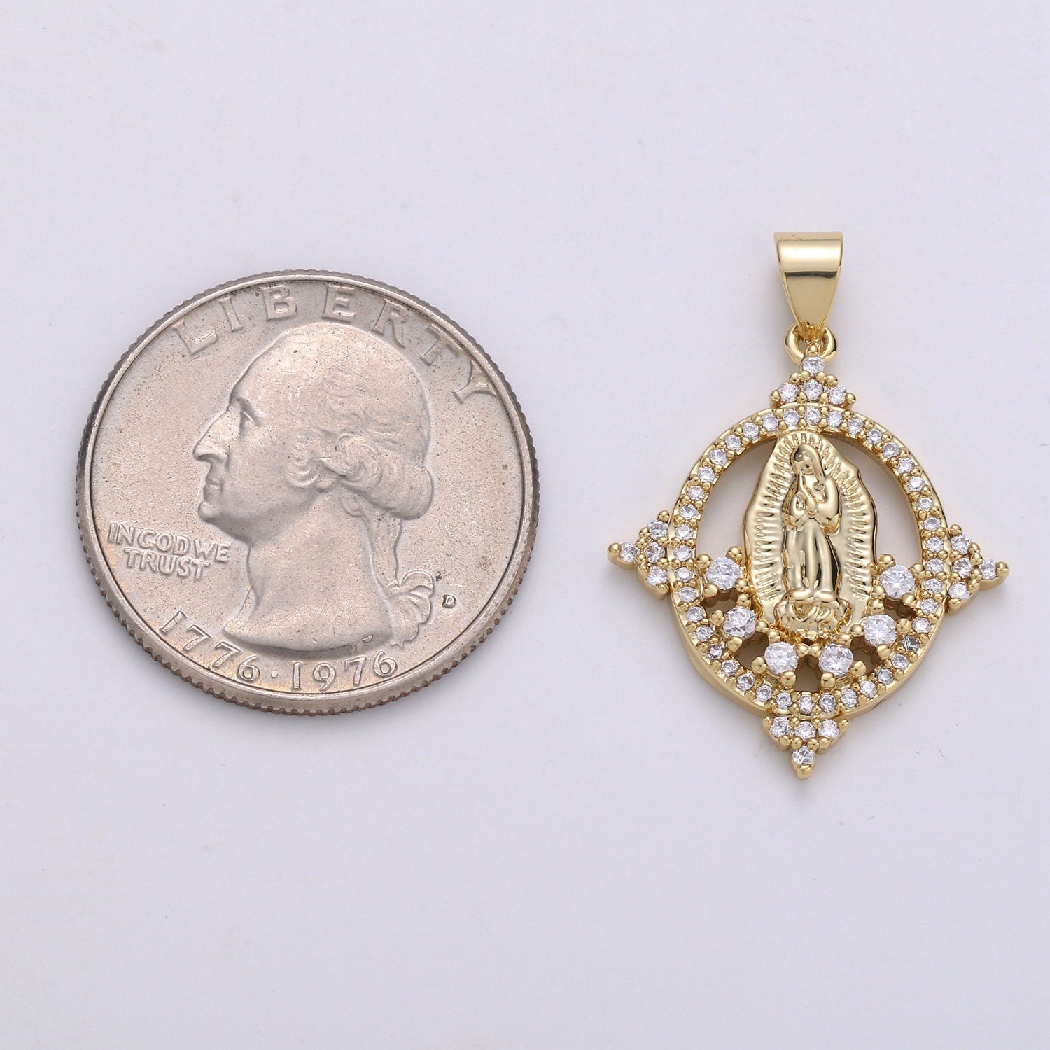 14K Gold Micro Pave CZ Charm, Bless Mother Mary Pendant, Cluster CZ Pendant Craft Supplies For Necklace Bracelet Jewelry Making