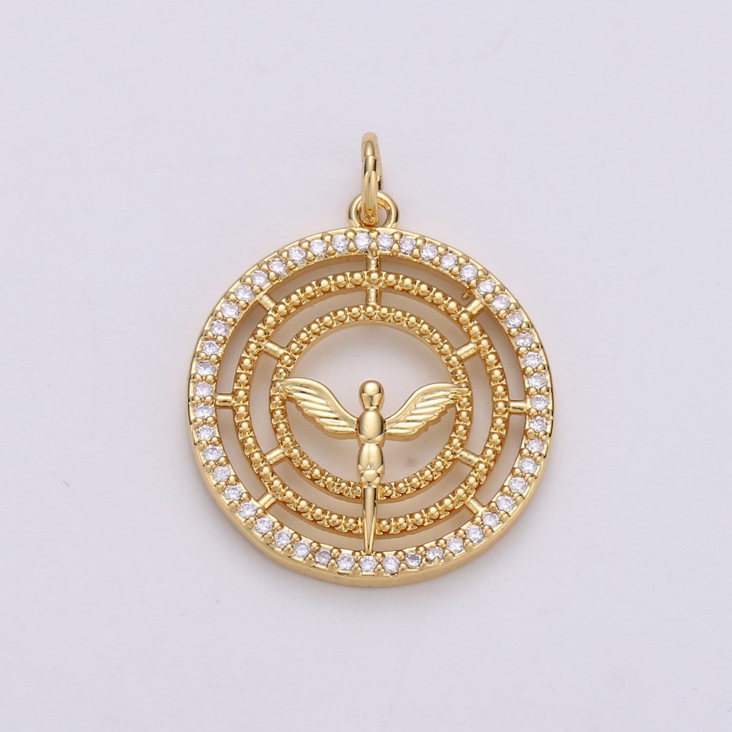 24k Gold Angel Charm Micro Pave Cubic Angel Charm, Blessing Charms Angel Wings CZ Sparkle Gold Charm Dainty Minimalist Jewelry Ch1669