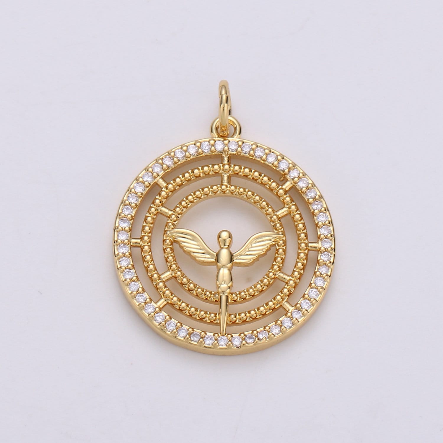24k Gold Angel Charm Micro Pave Cubic Angel Charm, Blessing Charms Angel Wings CZ Sparkle Gold Charm Dainty Minimalist Jewelry Ch1669