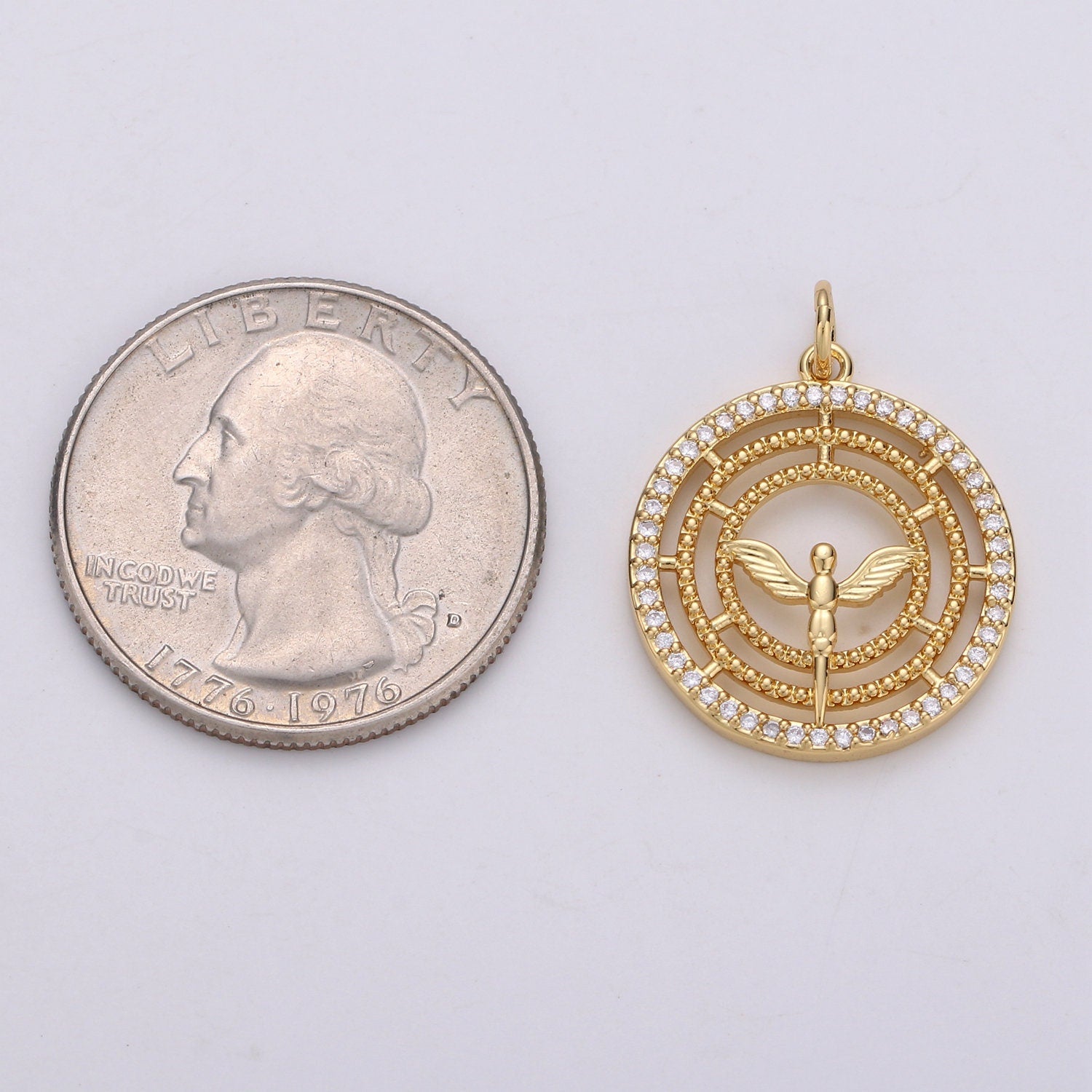 24k Gold Angel Charm Micro Pave Cubic Angel Charm, Blessing Charms Angel Wings CZ Sparkle Gold Charm Dainty Minimalist Jewelry Ch1669