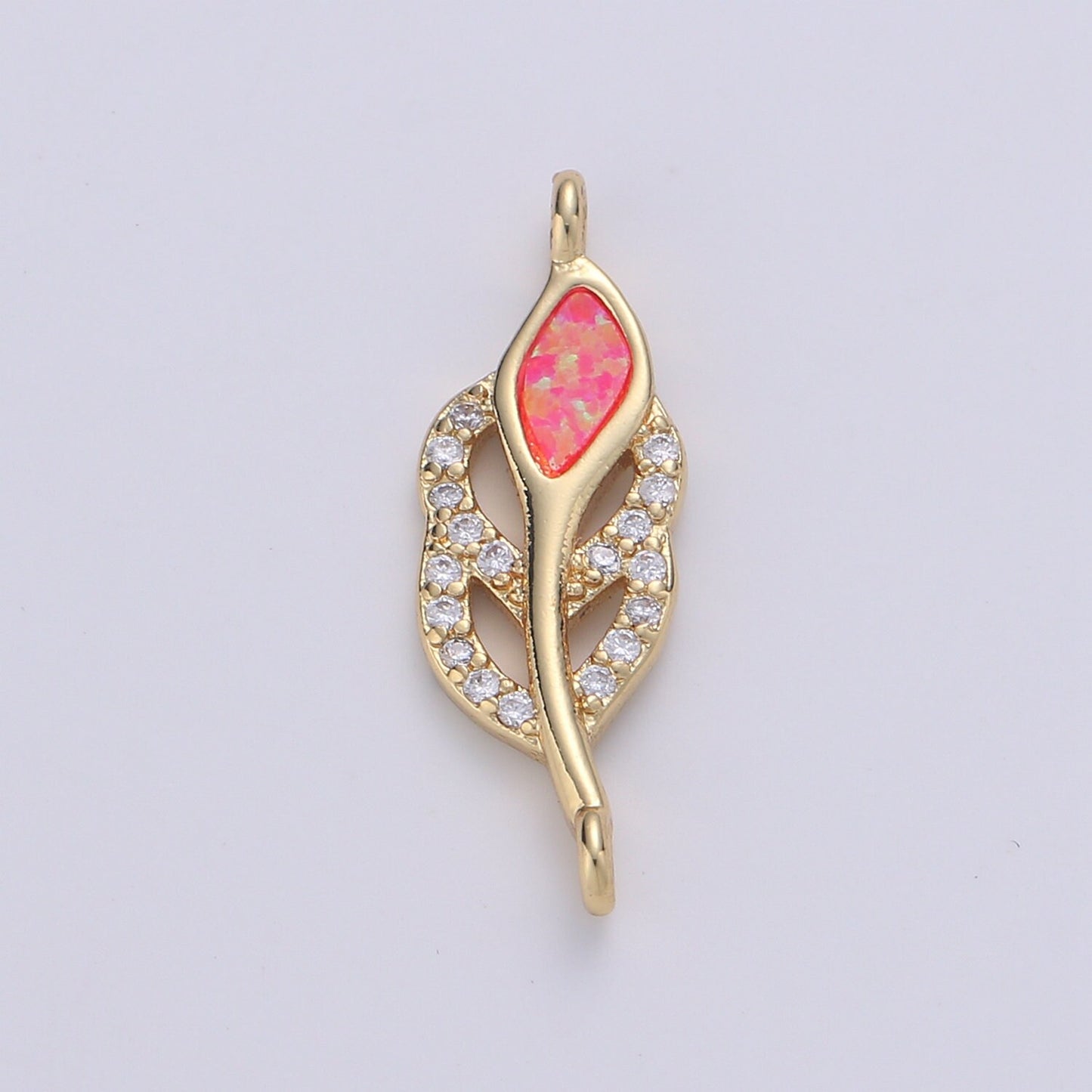 Leaf Cubic Pave 14K Gold FIlling Connector Blue Red White Dainty Connector for Necklace Bracelet Supply