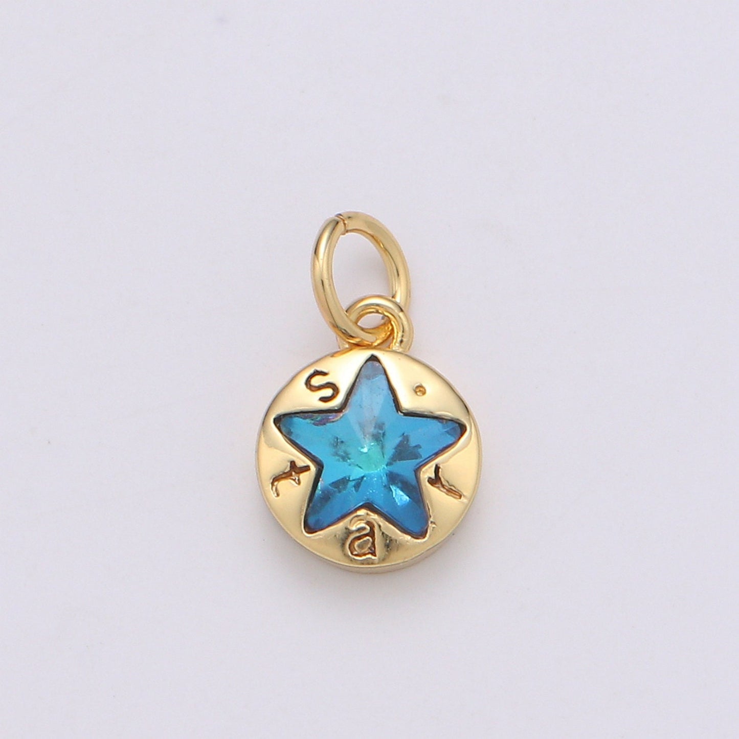 14K Gold Star Charm, Dainty Blue Star Charm for Necklace Bracelet Earring Component