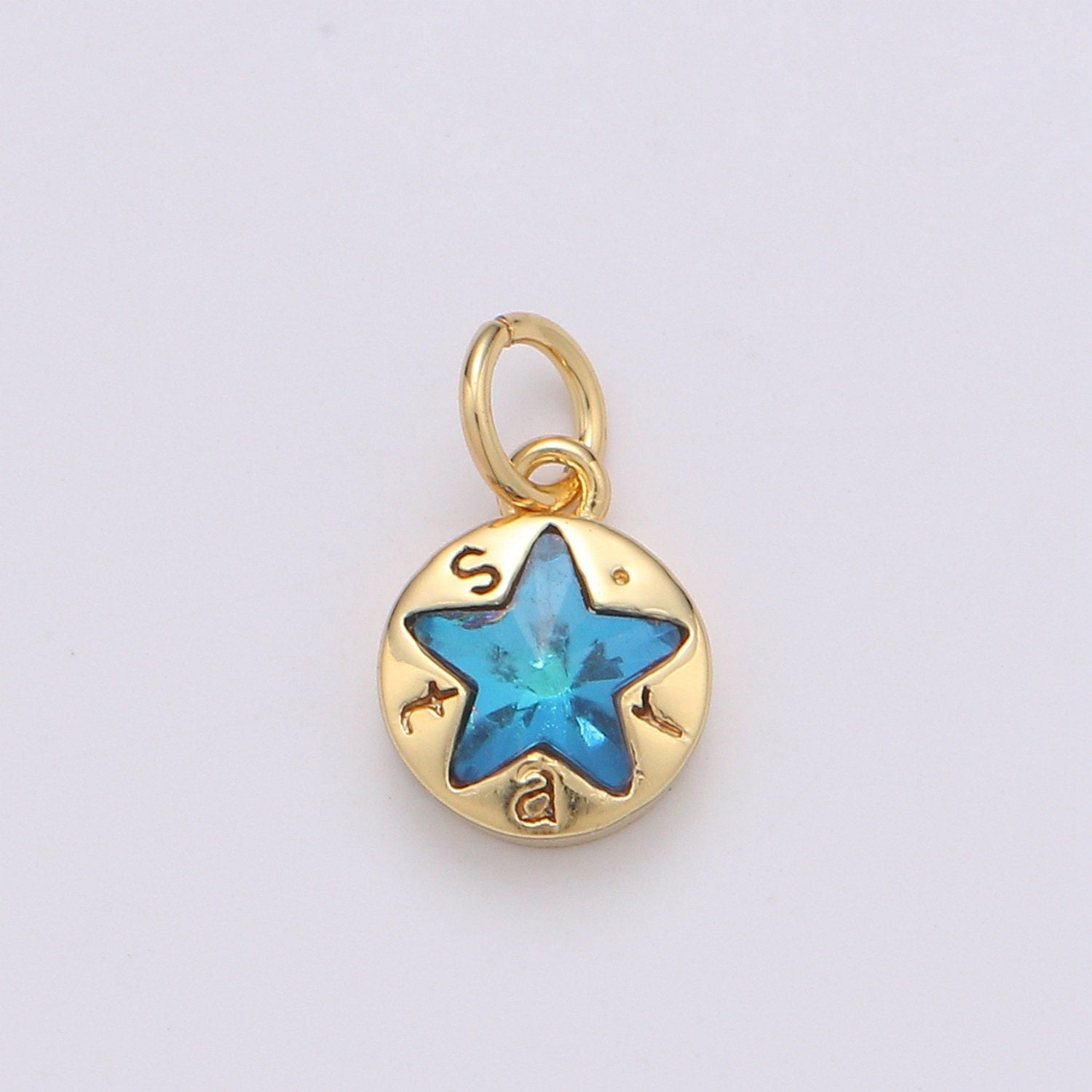 14K Gold Star Charm, Dainty Blue Star Charm for Necklace Bracelet Earring Component