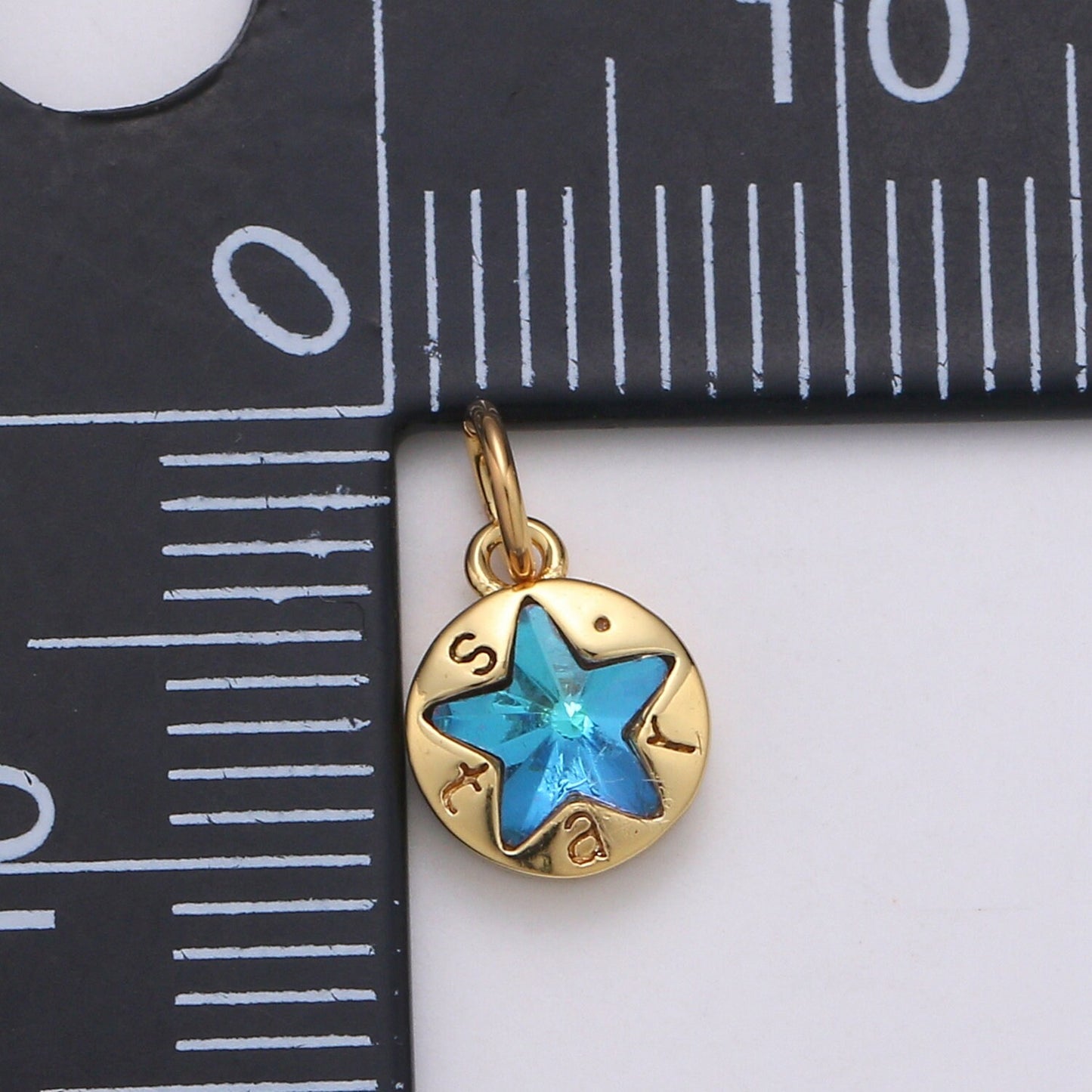 14K Gold Star Charm, Dainty Blue Star Charm for Necklace Bracelet Earring Component