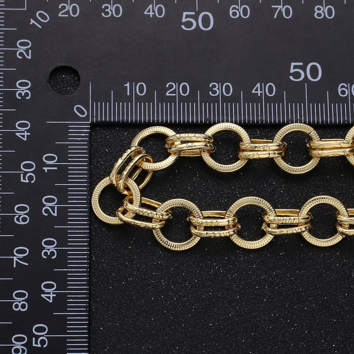 24KGold Round Double Rollo Link Chain by Yard, Cable Chain by Foot, Round Diameter is 11.9 mm,Roll-304