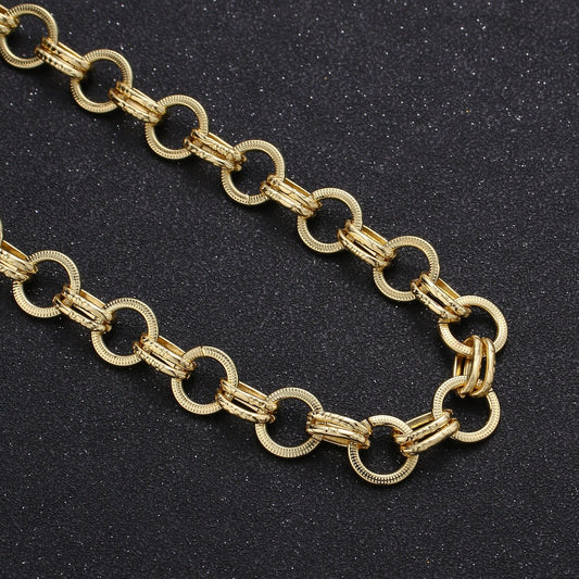 24KGold Round Double Rollo Link Chain by Yard, Cable Chain by Foot, Round Diameter is 11.9 mm,Roll-304