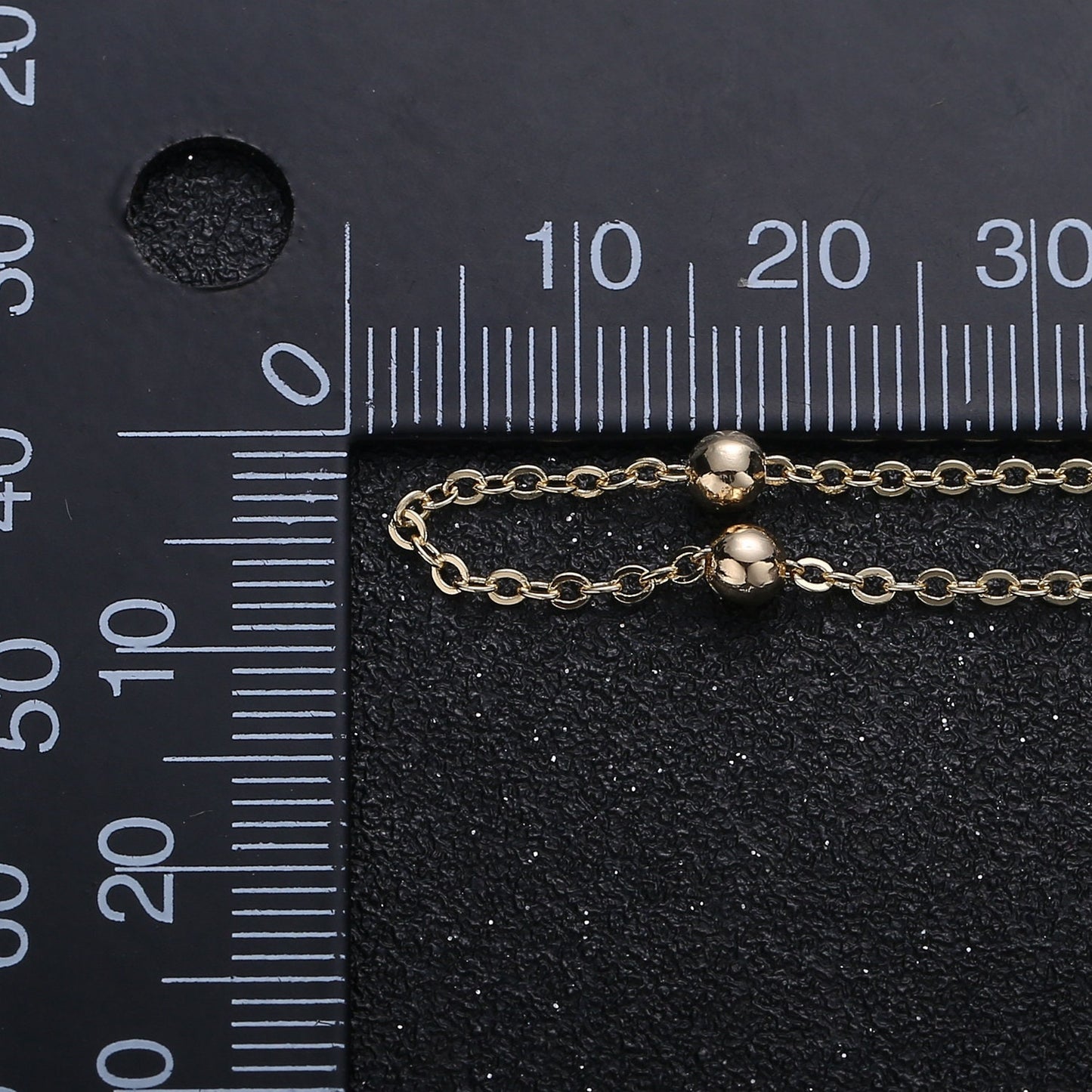 16K Gold Rollo Round Beads Chain by Yard, Gold beads Specialty Link Chain by Foot, Bead diameter 3.5mm Chain 0.3mm Thick, 298