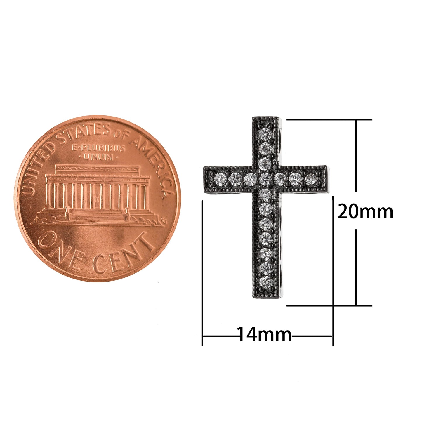 Cross Micro Pave CZ 14K Gold Bead, Good For Earring, Necklace, and bracelet, vertically or horizontally design charm,Gun Metal Plated