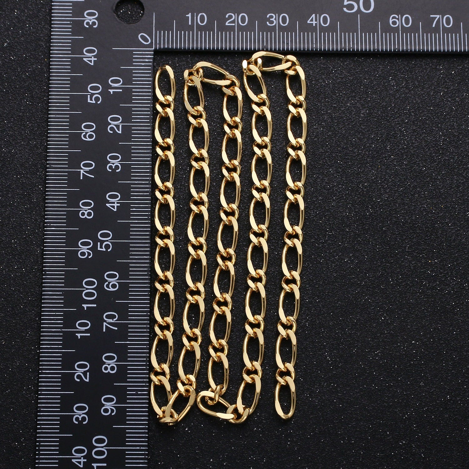 24K Gold Figaro Chain by Yard, Cable Figaro Chain by Foot, Wholesale bulk Roll Chain for DIY Jewelry,Thickness 1mm, 276
