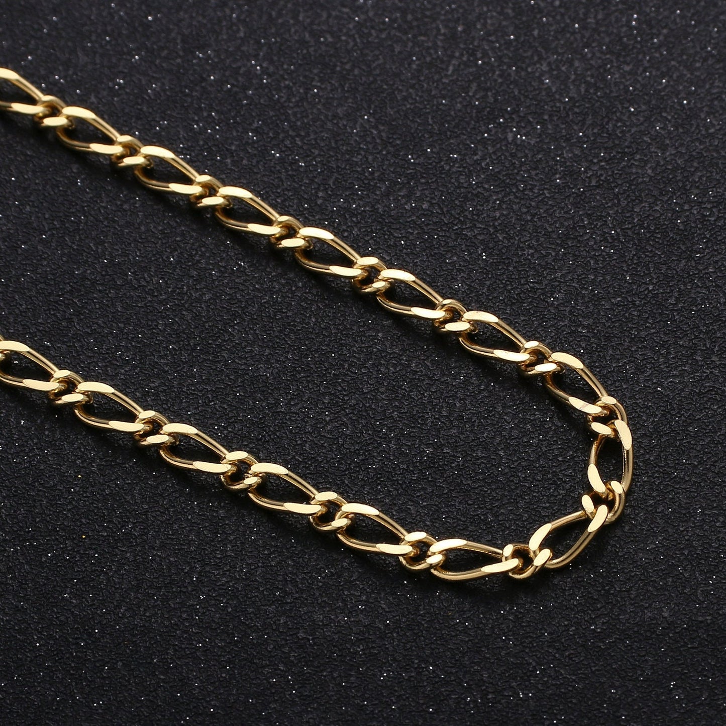 24K Gold Figaro Chain by Yard, Cable Figaro Chain by Foot, Wholesale bulk Roll Chain for DIY Jewelry,Thickness 1mm, 276