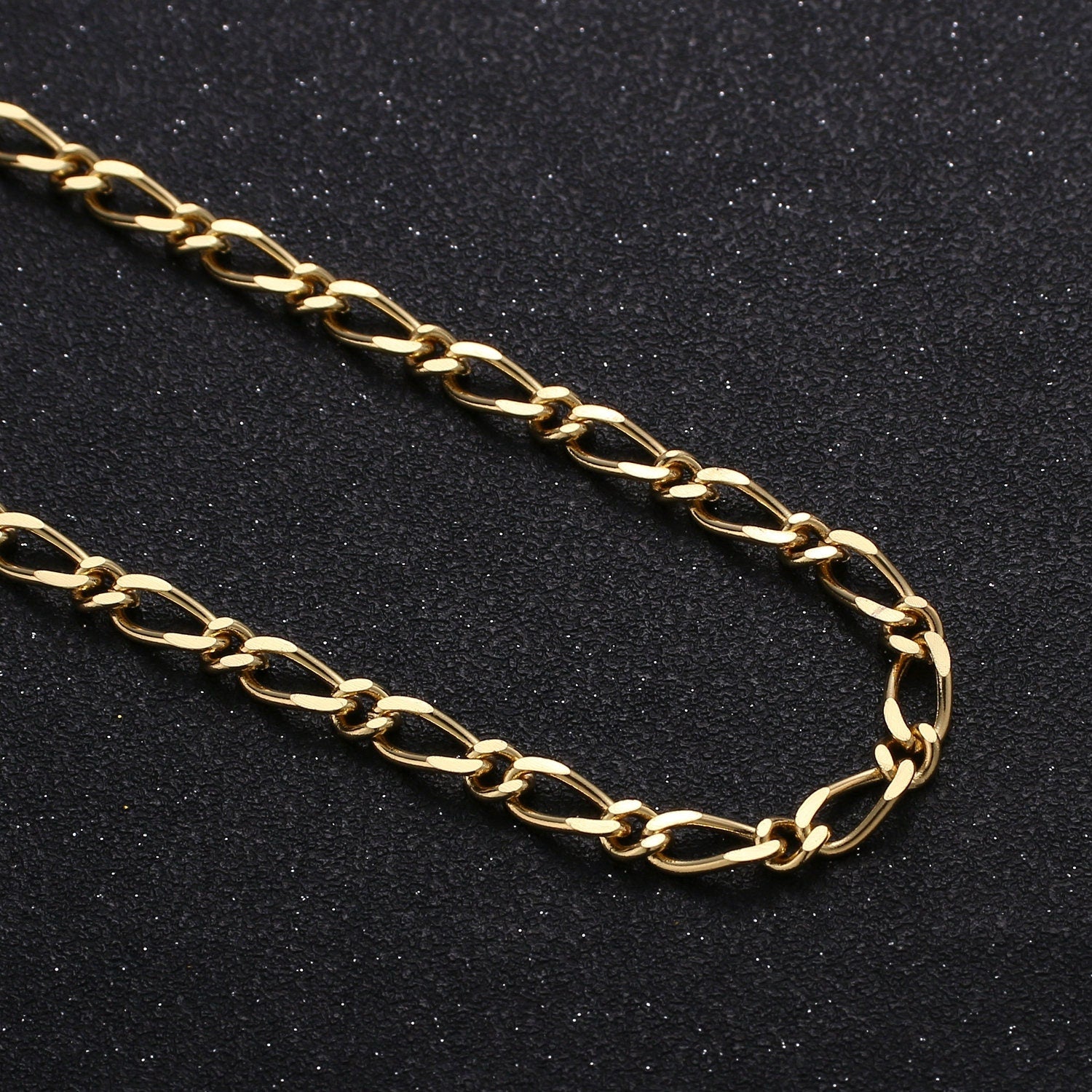 24K Gold Figaro Chain by Yard, Cable Figaro Chain by Foot, Wholesale bulk Roll Chain for DIY Jewelry,Thickness 1mm, 276