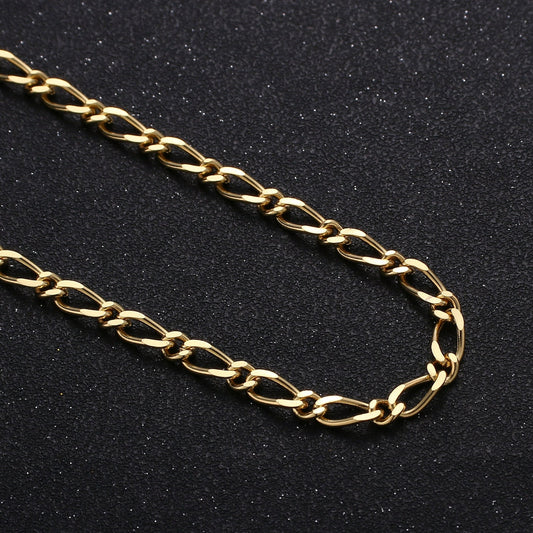 24K Gold Figaro Chain by Yard, Cable Figaro Chain by Foot, Wholesale bulk Roll Chain for DIY Jewelry,Thickness 1mm, 276